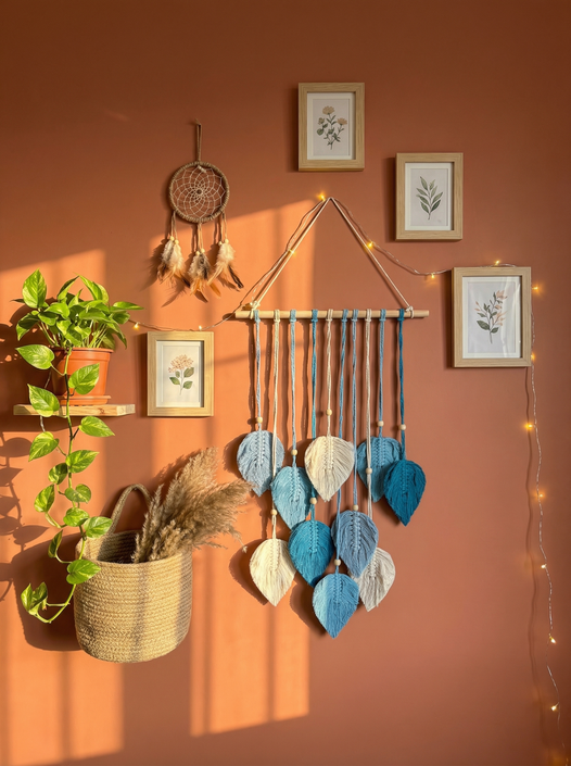 JH Gallery White and Blue Multi Leaves Hanging