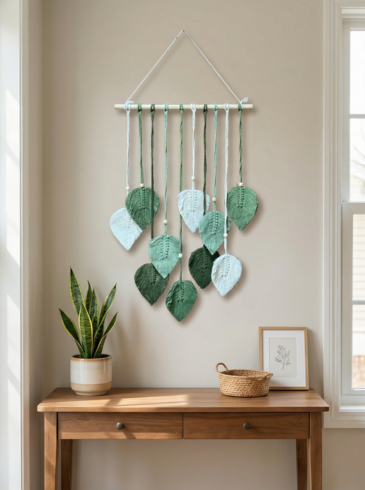JH Gallery White and Green Multi Leaves Hanging