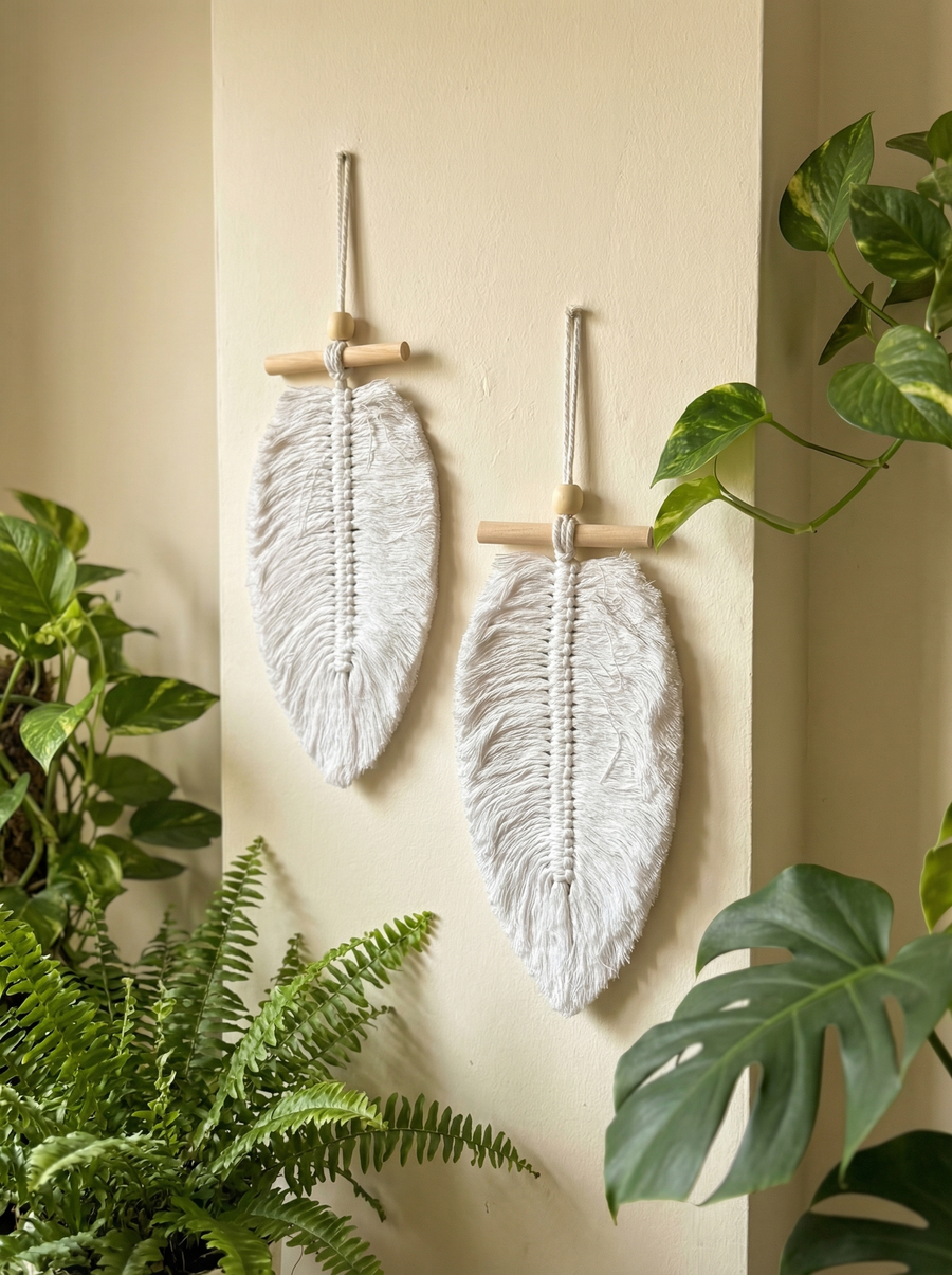 JH Gallery White 2 Leaves with Stick Pair