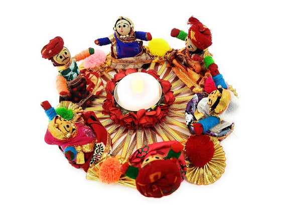 JH Gallery Rajasthani Dolls Puppet Tealight Candle Holder Multicolour