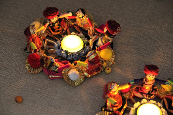 JH Gallery Rajasthani Dolls Puppet Tealight Candle Holder Multicolour