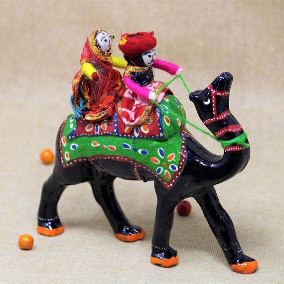 JH Gallery Rajasthani Doll Couple Rider Idol Showpiece, Multicolor (18 * 16 * 5cm) (Camel)