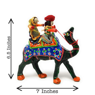 JH Gallery Rajasthani Doll Couple Rider Idol Showpiece, Multicolor (18 * 16 * 5cm) (Camel)