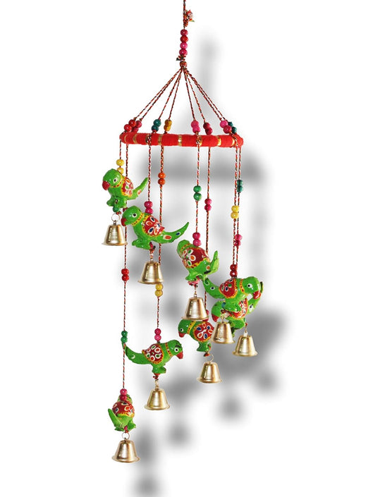 JH Gallery Handcrafted Rajasthani Hanging Decorative Windchime (Green Parrot)