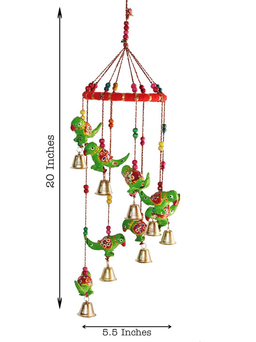 JH Gallery Handcrafted Rajasthani Hanging Decorative Windchime (Green Parrot)