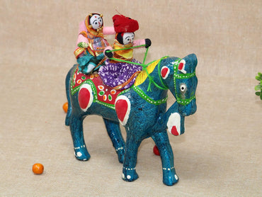 JH Gallery Rajasthani Doll Couple Rider Idol Showpiece, Multicolor (18 * 16 * 5cm) (Horse)