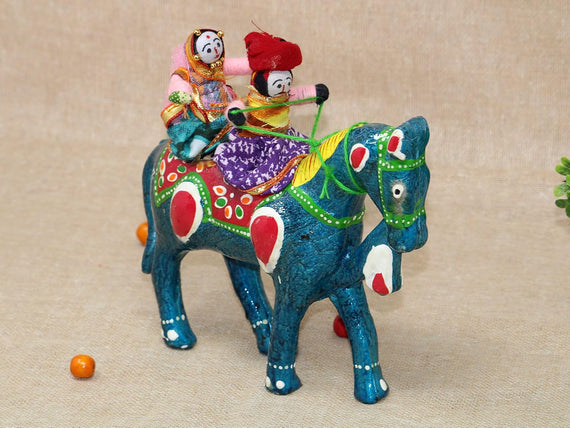 JH Gallery Rajasthani Doll Couple Rider Idol Showpiece, Multicolor (18 * 16 * 5cm) (Horse)