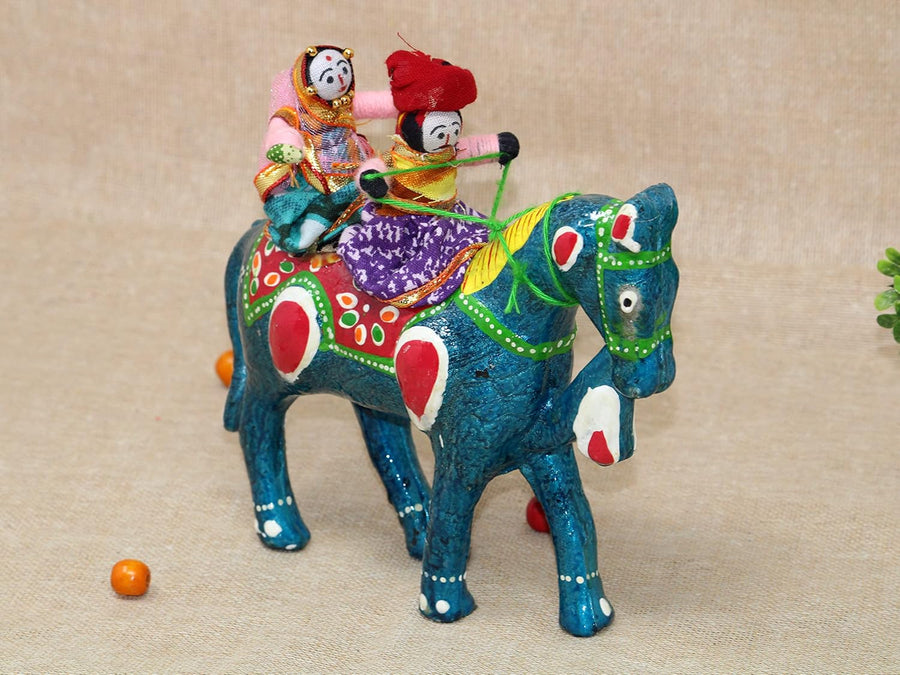 JH Gallery Rajasthani Doll Couple Rider Idol Showpiece, Multicolor (18 * 16 * 5cm) (Horse)