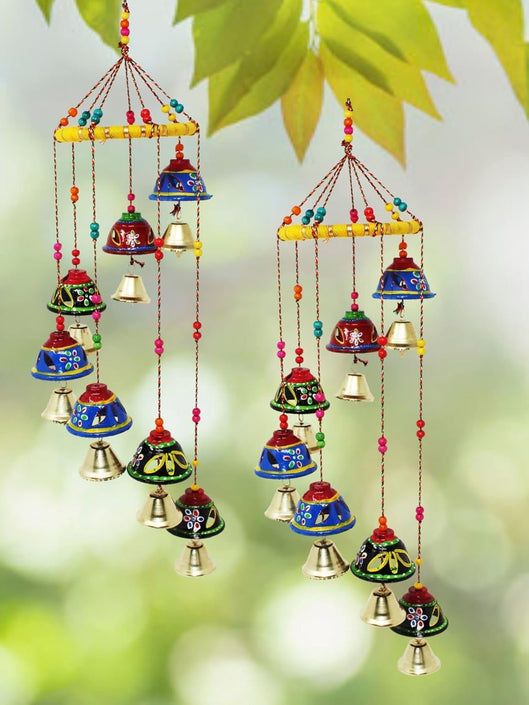 JH Gallery Rajasthani Colored Bell Hangings Decorative Windchimes - Pack of 2