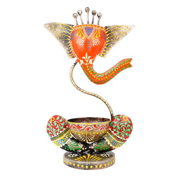 JH Gallery Handcrafted Metal Ganesha Tealight Candle Holder (Antique Yellow)