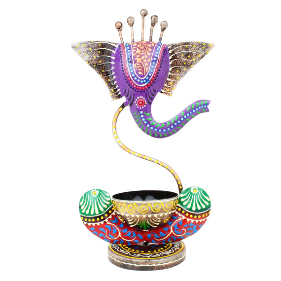 JH Gallery Handcrafted Metal Ganesha Tealight Candle Holder (Antique Yellow)