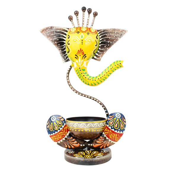 JH Gallery Handcrafted Metal Ganesha Tealight Candle Holder (Antique Yellow)