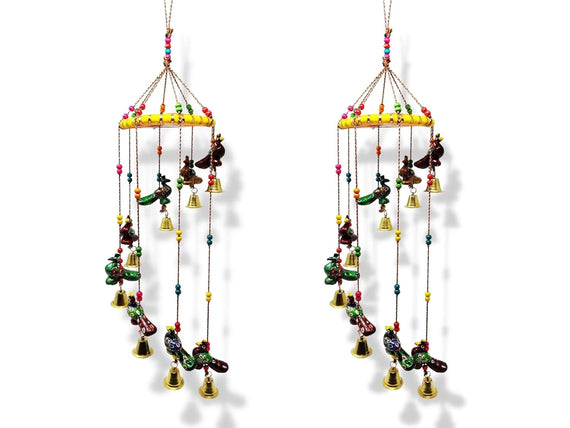 JH Gallery Handcrafted Rajasthani Hanging Decorative Windchime (Peacock) - Pack of 2