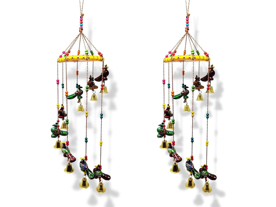 JH Gallery Handcrafted Rajasthani Hanging Decorative Windchime (Peacock) - Pack of 2
