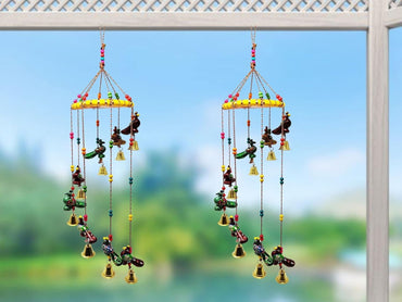 JH Gallery Handcrafted Rajasthani Hanging Decorative Windchime (Peacock) - Pack of 2