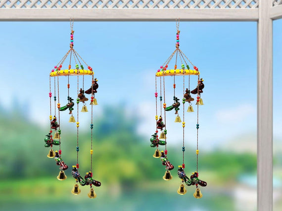 JH Gallery Handcrafted Rajasthani Hanging Decorative Windchime (Peacock) - Pack of 2
