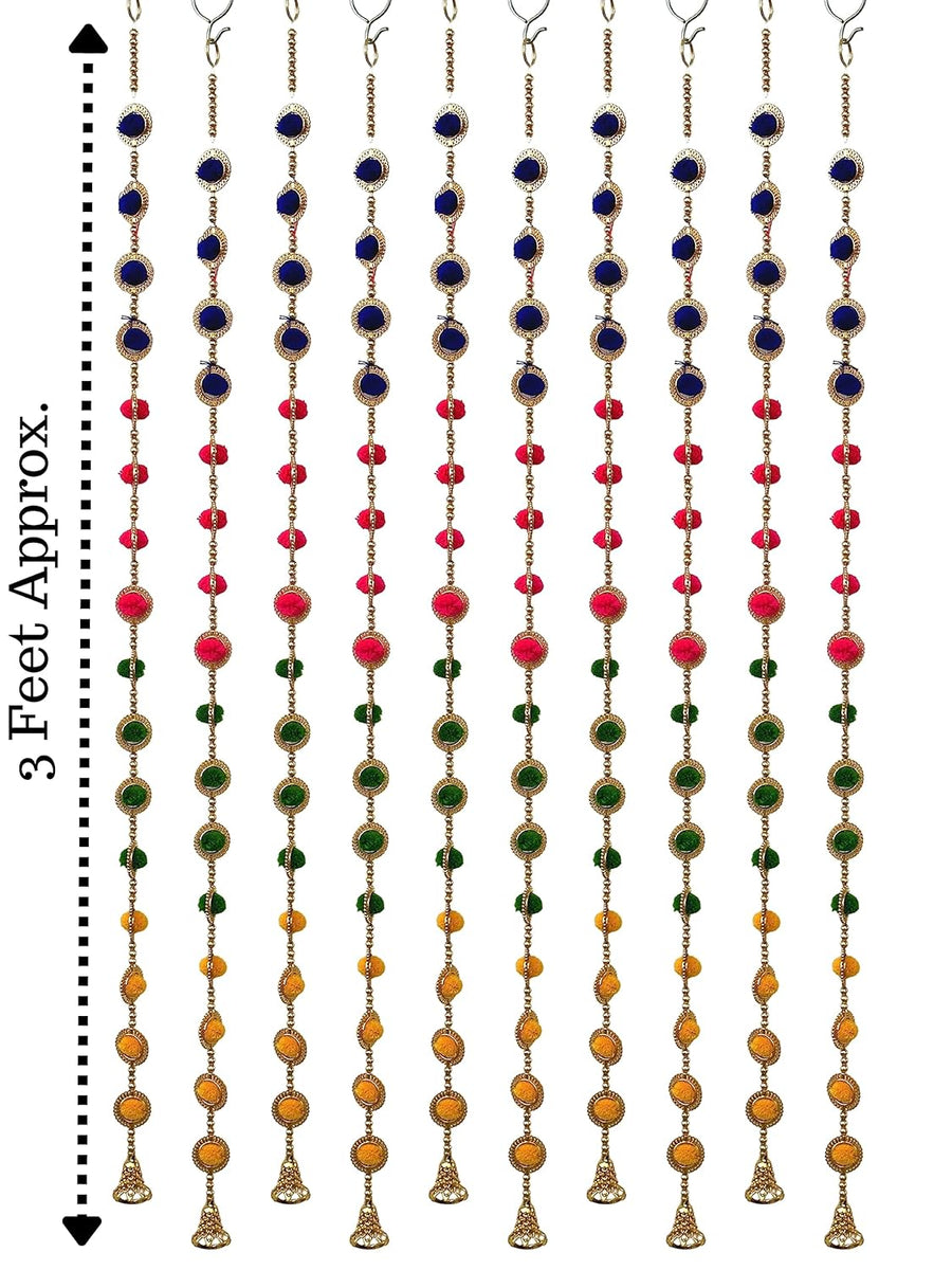 JH Gallery Pom Pom Strings for Home Decor, Wall and Door Decor Hangings - Pack of 10