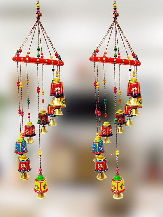 JH Gallery Handmade Rajasthani Metal Multicolor Bells wall Hanging Windchime (Pack of 2)