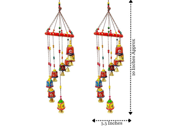 JH Gallery Handmade Rajasthani Metal Multicolor Bells wall Hanging Windchime (Pack of 2)
