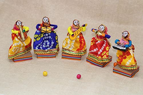 JH Gallery Rajasthani Musician Bawla Puppets Idol 11 X 28 Cm Multicolor, 5 Pieces (Female Puppets)