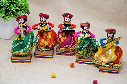 JH Gallery Rajasthani Musician Bawla Puppets Idol Show Pieces Multicolor, 5 Pieces (Male Puppets)