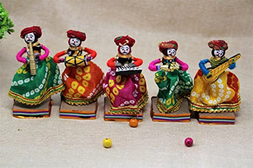 JH Gallery Rajasthani Musician Bawla Puppets Idol Show Pieces Multicolor, 5 Pieces (Male Puppets)
