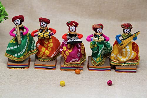 JH Gallery Rajasthani Musician Bawla Puppets Idol Show Pieces Multicolor, 5 Pieces (Male Puppets)