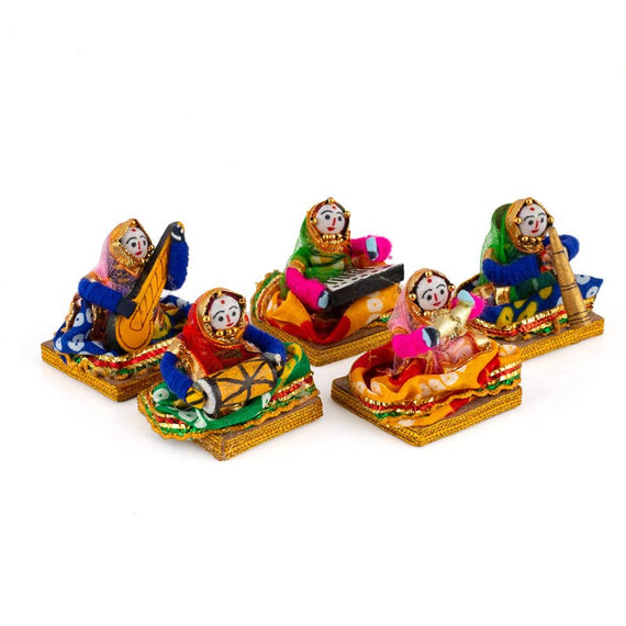 JH Gallery Rajasthani Musician Bawla Puppets Idol 7 x 28 cm Multicolor, 5 Pieces (Female Puppets)