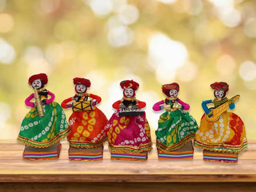 JH Gallery Rajasthani Musician Bawla Puppets Idol (7x28 cm Multicolor) -5 Piece (Male Puppets)