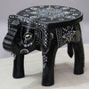 JH Gallery Handcrafted and Emboss Painted Colorful Wooden Elephant Decorative Showpiece Stool (Black)