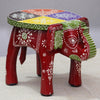 JH Gallery Handcrafted and Emboss Painted Colorful Wooden Elephant Decorative Showpiece Stool (Maroon)