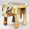 JH Gallery Handcrafted and Emboss Painted Colorful Wooden Elephant Decorative Showpiece Stool (Natural)