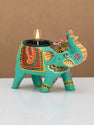 JH Gallery Handcrafted and Hand-Painted Colorful Wooden Elephant Tea Light Holder (GBlue) - view 3
