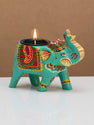 JH Gallery Handcrafted and Hand-Painted Colorful Wooden Elephant Tea Light Holder (GBlue) - view 5