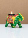 JH Gallery Handcrafted and Hand-Painted Colorful Wooden Elephant Tea Light Holder (Green) - view 3
