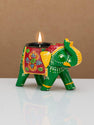 JH Gallery Handcrafted and Hand-Painted Colorful Wooden Elephant Tea Light Holder (Green) - view 5