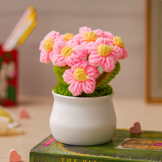 JH Gallery Crochet Pot (5 flowers pink)