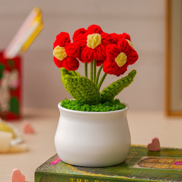 JH Gallery Crochet Pot (5 flowers red)