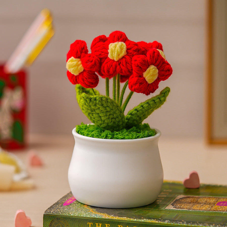 JH Gallery Crochet Pot (5 flowers red)