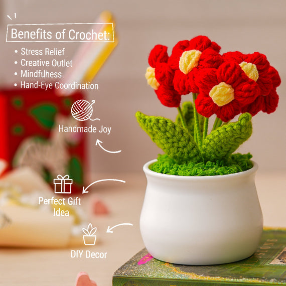 JH Gallery Crochet Pot (5 flowers red)