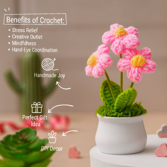 JH Gallery Crochet Pot (3 flowers pink)